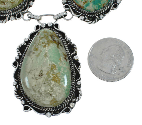 Authentic Navajo Sterling Silver Kingman Turquoise Link Necklace Earrings Set X11182